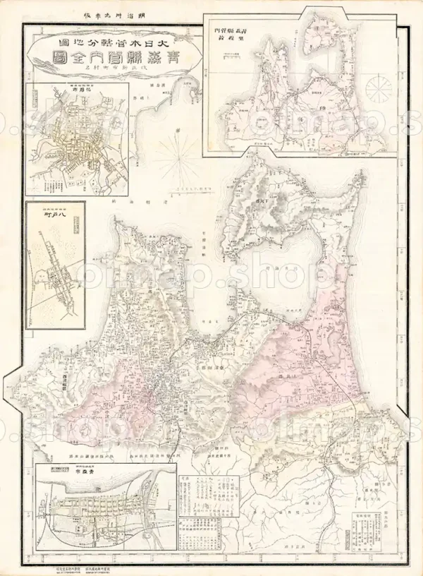 青森県管内全図 明治39年(1906) - 大日本管轄分地図