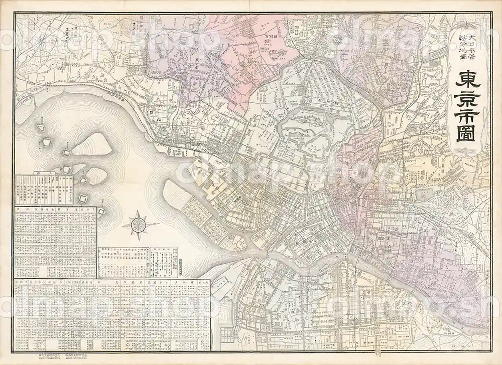 東京市図 明治41年(1908) – 大日本管轄分地図 – 古地図データの 