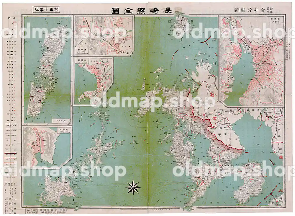 長崎県全図 大正10年(1921) – 金刺分県図 –九州・沖縄–古地図データのダウンロード販売-oldmap.shop