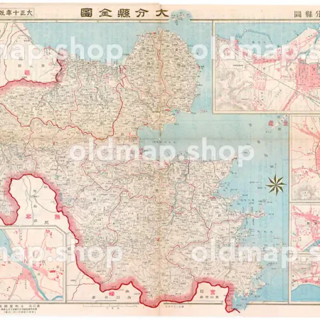 大分県全図 大正10年(1921) - 金刺分県図