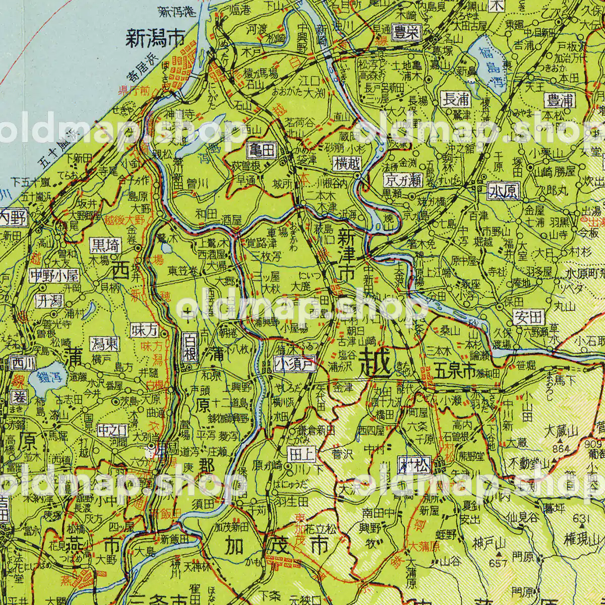 新潟県 昭和33年(1958) – 新日本分県地図 – 中部– 古地図素材データのダウンロード販売-oldmap.shop