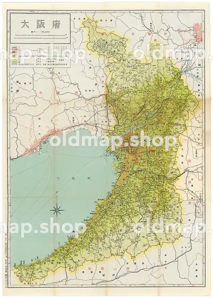 大阪府 昭和35年(1960) – 新日本分県地図 – 古地図– 古地図素材データのダウンロード販売-oldmap.shop