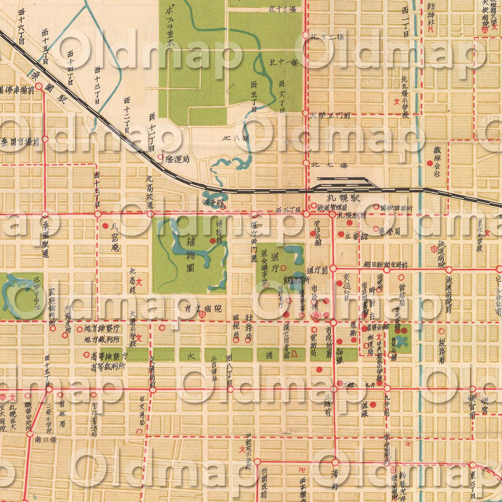 札幌市地図 昭和28年(1953) – 北海道 – 古地図素材データのダウンロード販売-oldmap.shop