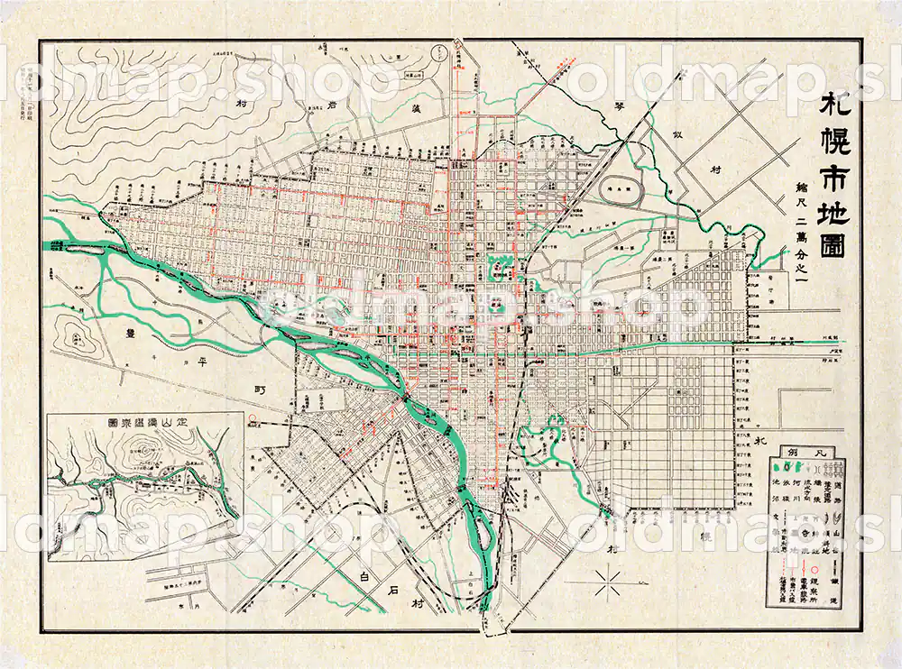 札幌市地図 昭和11年(1936) – 北海道– 古地図素材データのダウンロード販売-oldmap.shop