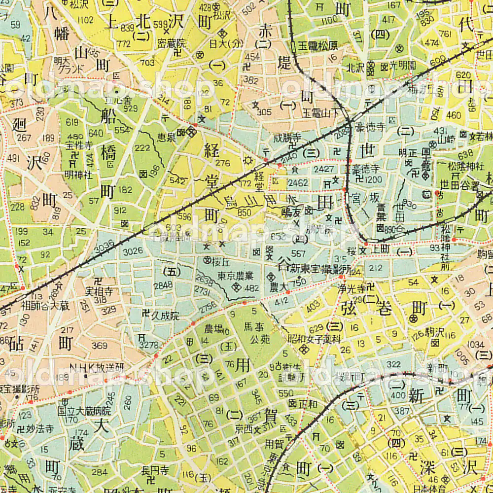 世田谷区 昭和38年(1963) – 東京都区分地図 – 古地図素材データのダウンロード販売-oldmap.shop