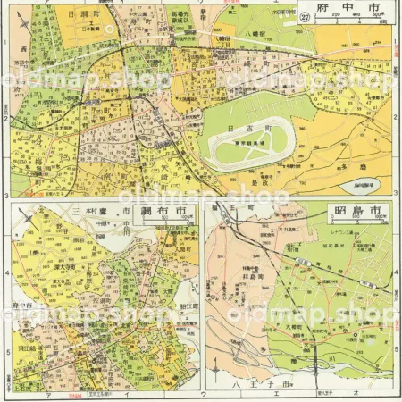 府中市・調布市・昭島市 昭和38年(1963) - 東京都区分地図