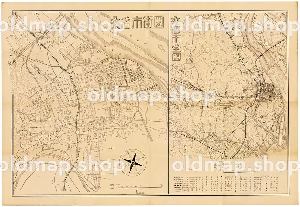 桑名市地図 昭和30年代前半(1955～61) –三重県– 古地図データのダウンロード販売-oldmap.shop