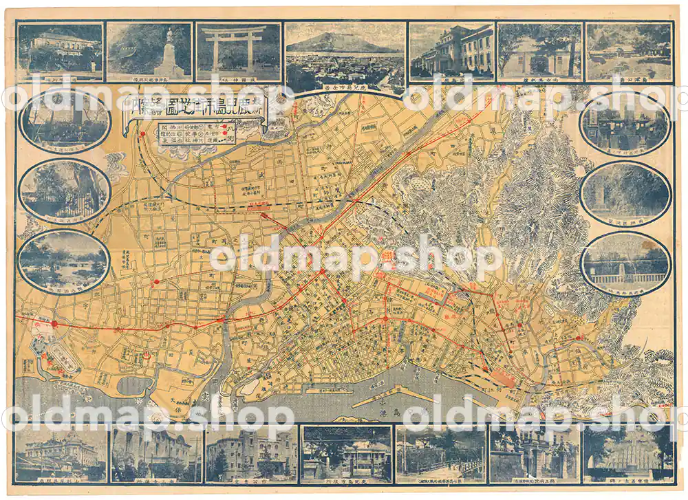 鹿児島市街地図 昭和6年(1931) – 九州・沖縄 – 古地図素材データのダウンロード販売-oldmap.shop