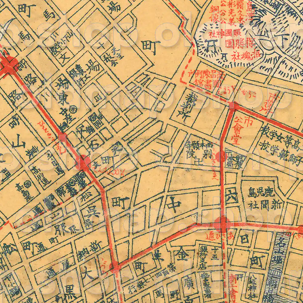 鹿児島市街地図 昭和6年(1931) – 九州・沖縄 – 古地図素材データのダウンロード販売-oldmap.shop