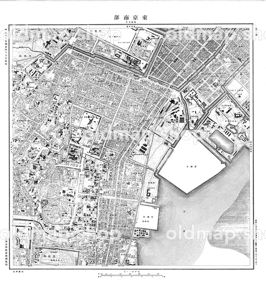 第六号 東京南部 築地及芝 明治19年(1886) – 東京五千分一図 古地図データのダウンロード販売