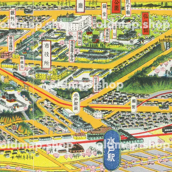 水戸市鳥瞰図 昭和4年(1929) - 鳥瞰図 - 画像 (2)