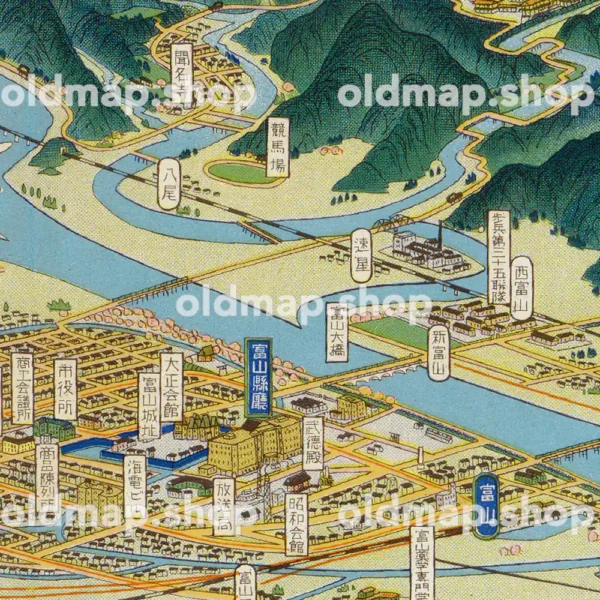 富山県観光交通鳥瞰図 昭和11年(1936) - 鳥瞰図 - 画像 (2)