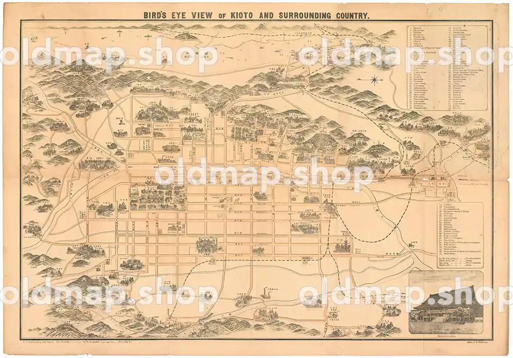 京都および周辺地 明治36年(1903) – 鳥瞰図 –京都府 古地図素材データのダウンロード販売-oldmap.shop