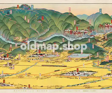 京名所交通図絵 洛西 昭和3年(1928) - 鳥瞰図