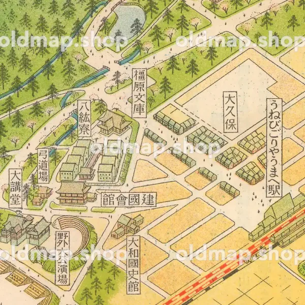 聖地 橿原神宮附近案内地図 昭和15年(1940) - 鳥瞰図 - 画像 (2)