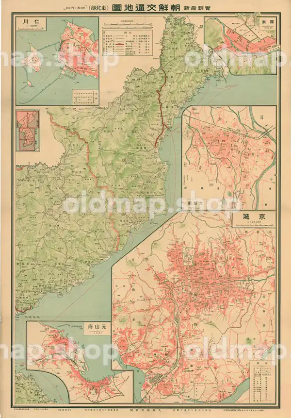 実測最新 朝鮮交通地図 東北部 (四枚ノ内四) 大正13年(1924)